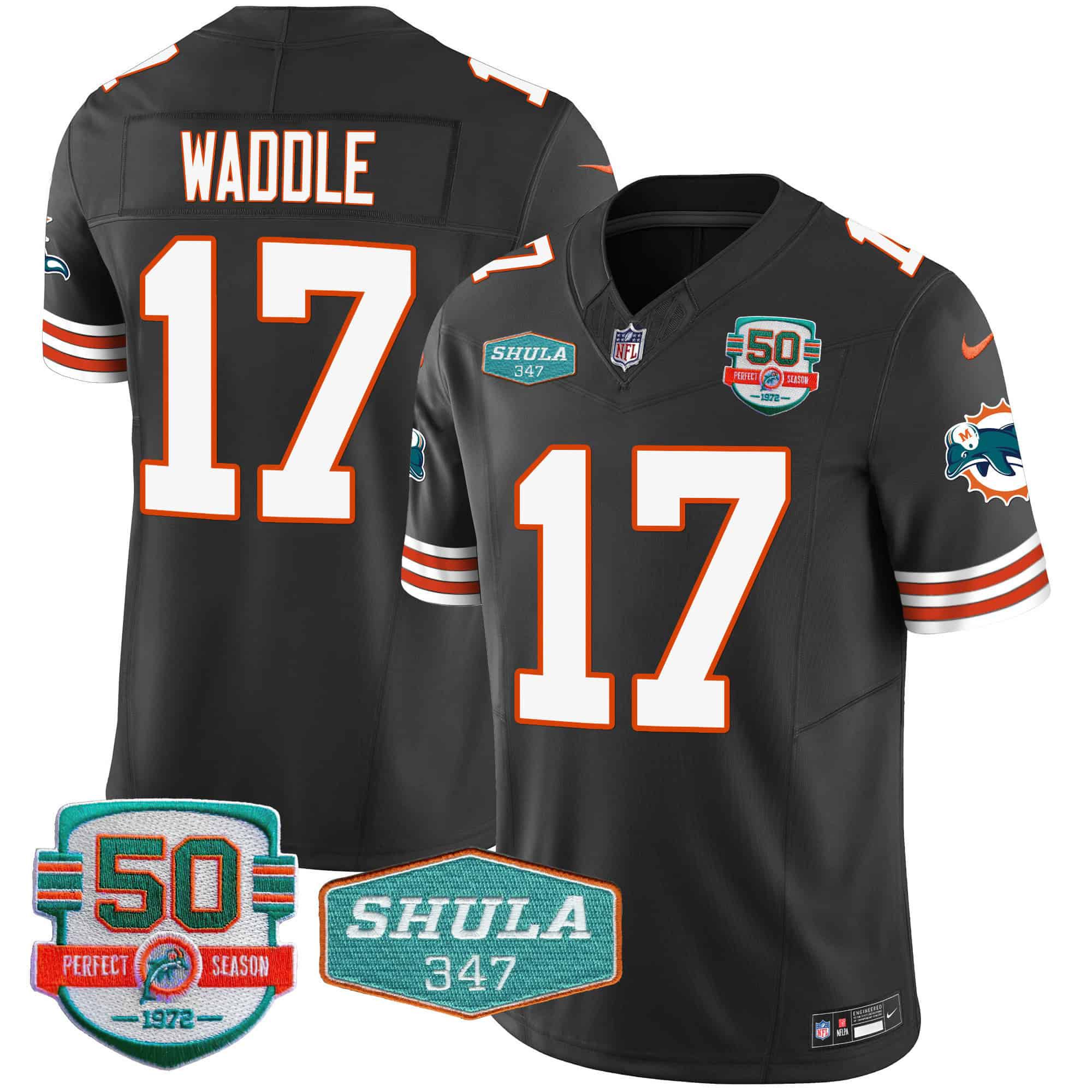 Men Miami Dolphins #17 Waddle Black 2024 Nike Throwback Shula 347 Patch Vapor NFL Jersey style 1->indianapolis colts->NFL Jersey